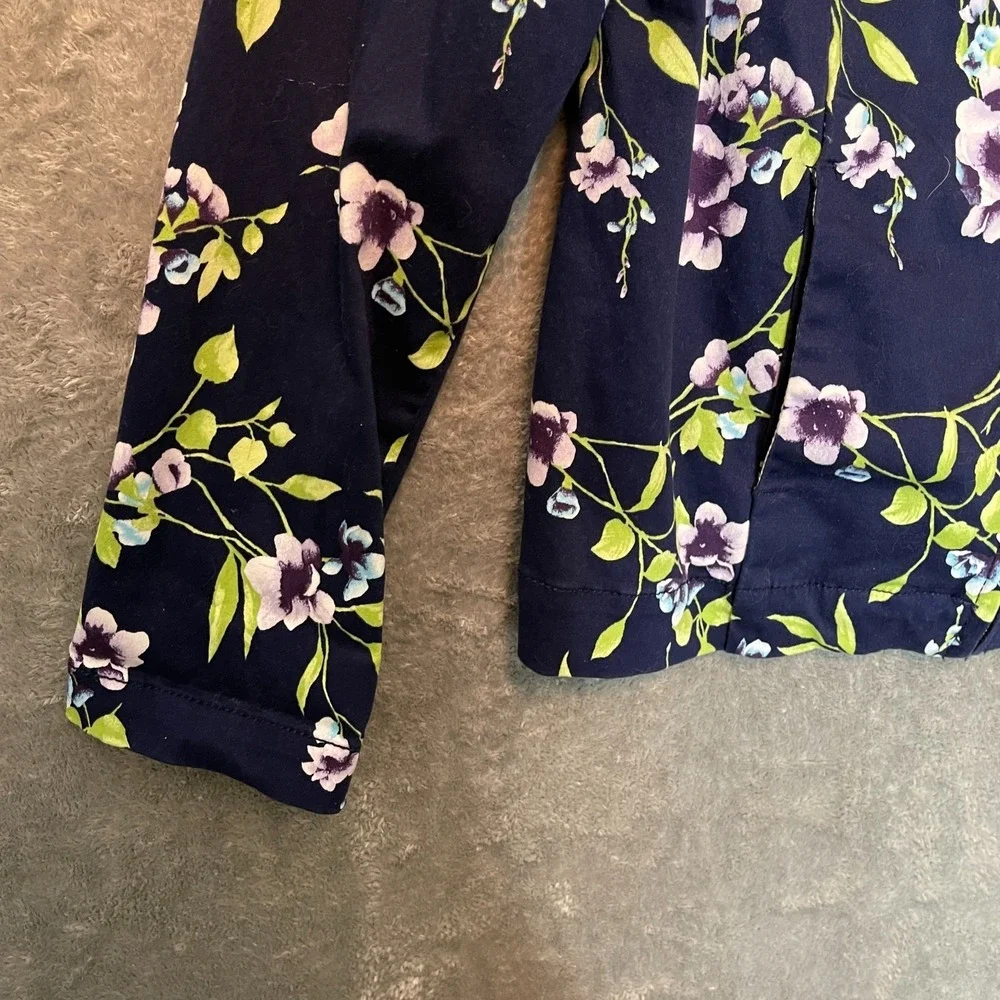 Chicos 0 Womens Colorful Floral Bloomcore Full Zip‎ Lightweight Slim Jacket S